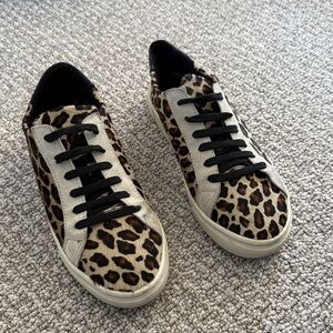 Zara Calf Hair Leopard Print Sneakers Shoes Black Brown Tan 36 6